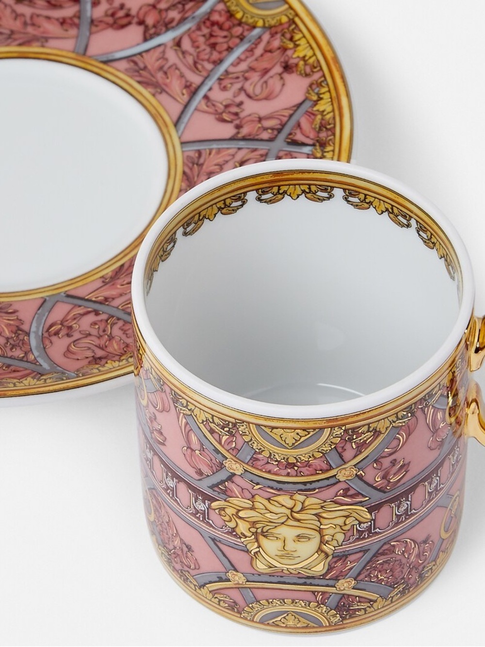 Versace Pink and Gold Medusa Espresso Cup with Saucer - Picture 2 of 3